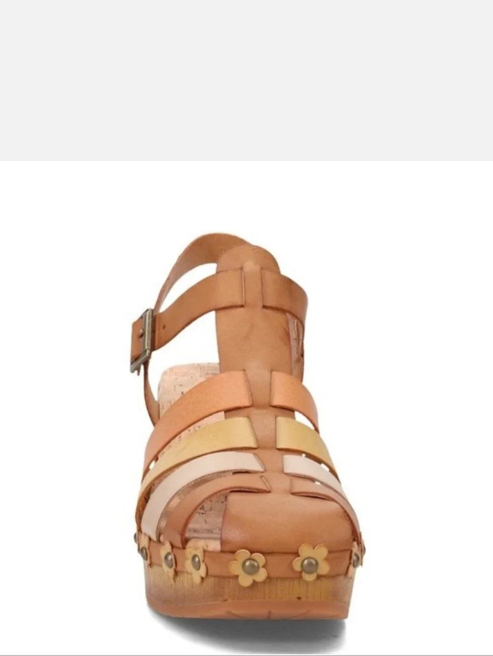 Platform Floral-Accent Strappy Sandal - Tan Multi